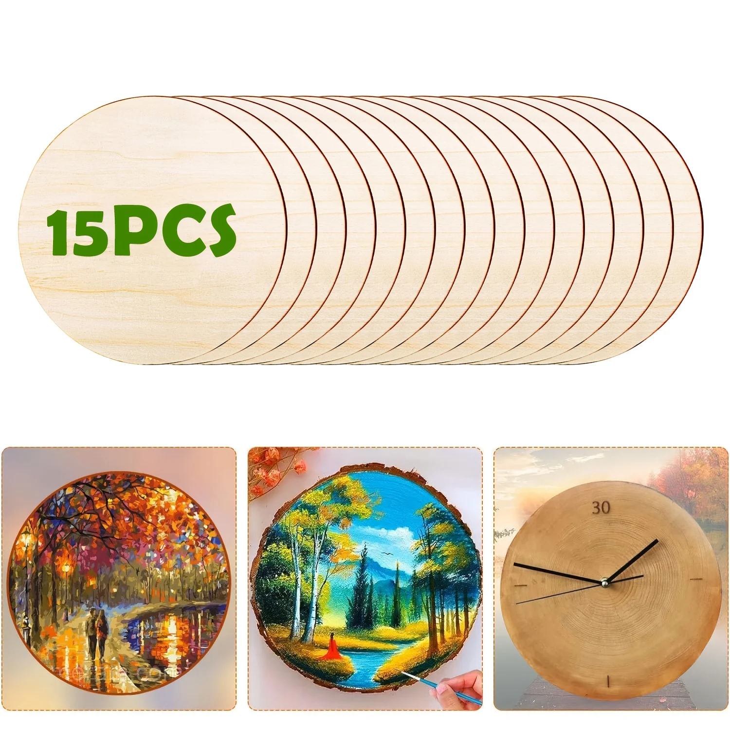 15PCS 30CM Round Blank Plywood, Wooden Disc Board Crafts Making, Pyrography, Painting, Hanging Decoration, Etc