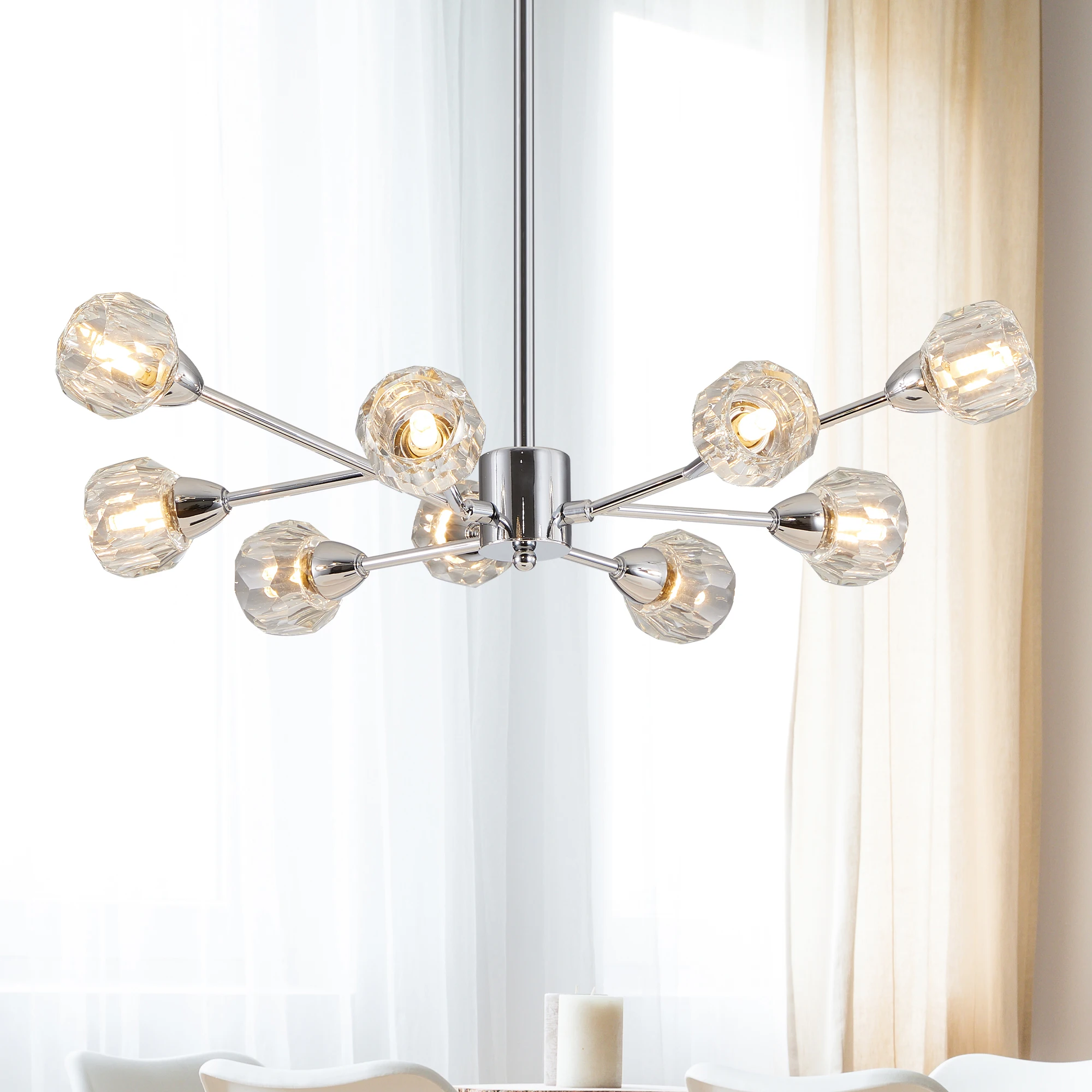 Modern Crystal Chandeliers, 9 Lights Chrome color Chandelier for Living Room Bedroom, Dining Room (Bulbs Not Included)