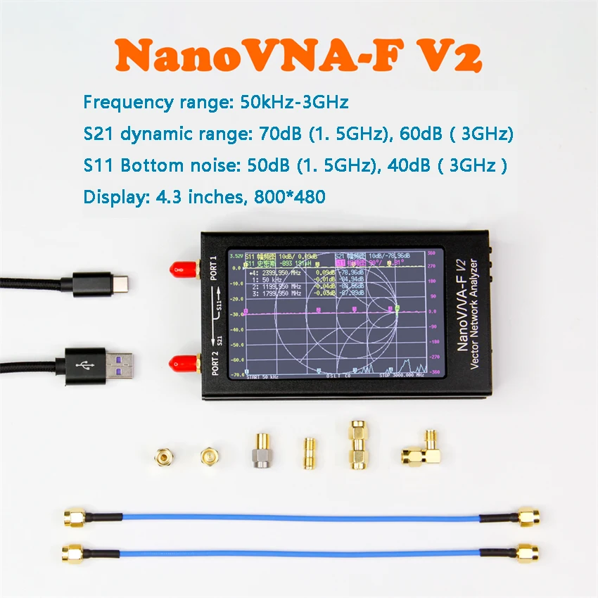 

Nanovna-F V2 Vector Network Analyzer 50Khz-3Ghz Antenna Analyzer Network Cable Tester 4.3 Inch Touch Screen NanoVNA Testers