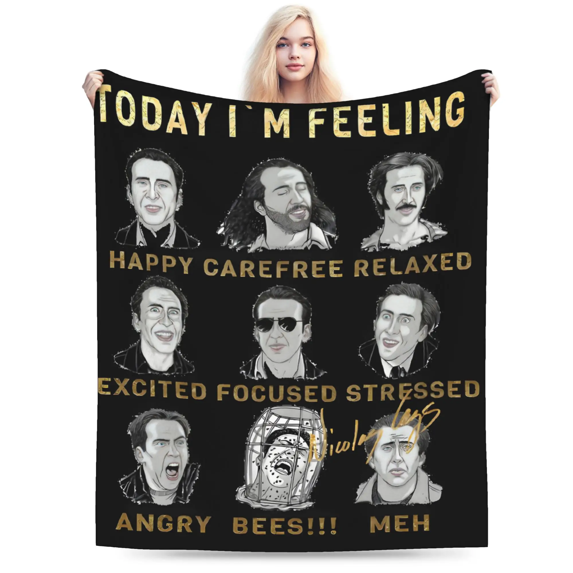 Custom 3D Printed Nicholas Cage Emotion Blankets Breathable Soft Flannel Summer Funny Throw Blanket for Sofa Outdoor Bedroom