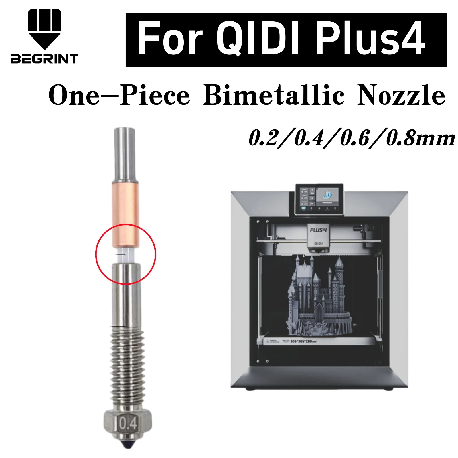 

For QIDI Plus 4 Bimetallic Hotend Nozzle 0.2 0.4 0.6 0.8 Quick Removal Ceramic Insulation Integration For QIDI 3D Printer Parts