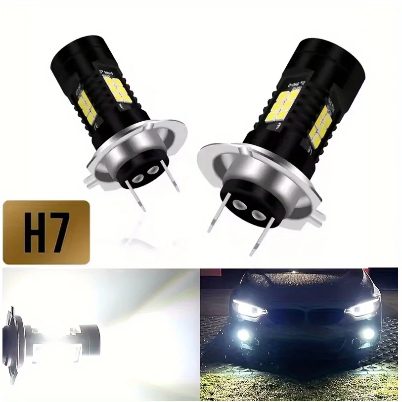 

2 H7 Car LED Bulbs with 21 SMD3030 Chip, 6000K Ultra Bright White Fog Lights, 12V/24V Drive Light, Without Battery