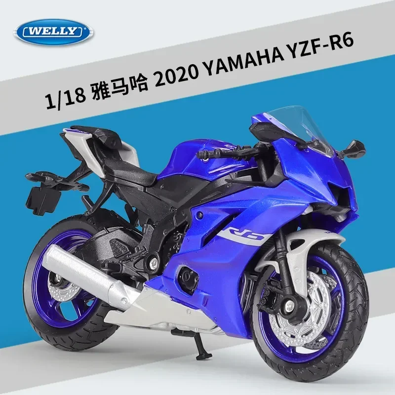 WELLY 1:18 YAMAHA 2020 YZF-R6 Diecast Motorcycle Model Workable Shork-Absorber Toy For Children Gifts Toy Collection B672