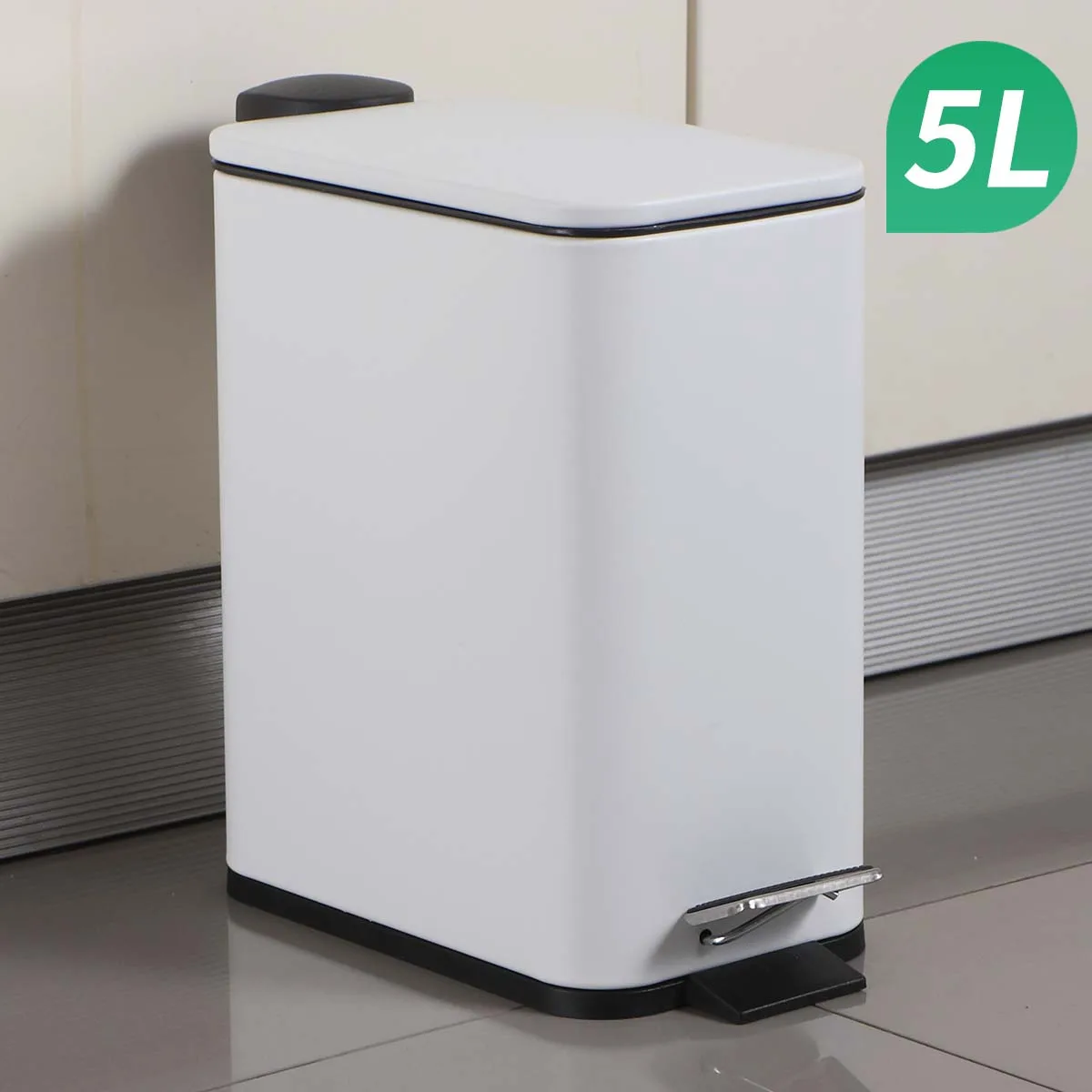 Modern 5L Stainless Steel White Silent Hotel Bathroom Dust Bin and Kitchen Household Metal Waterproof Garbage Can Gold Foot Bin