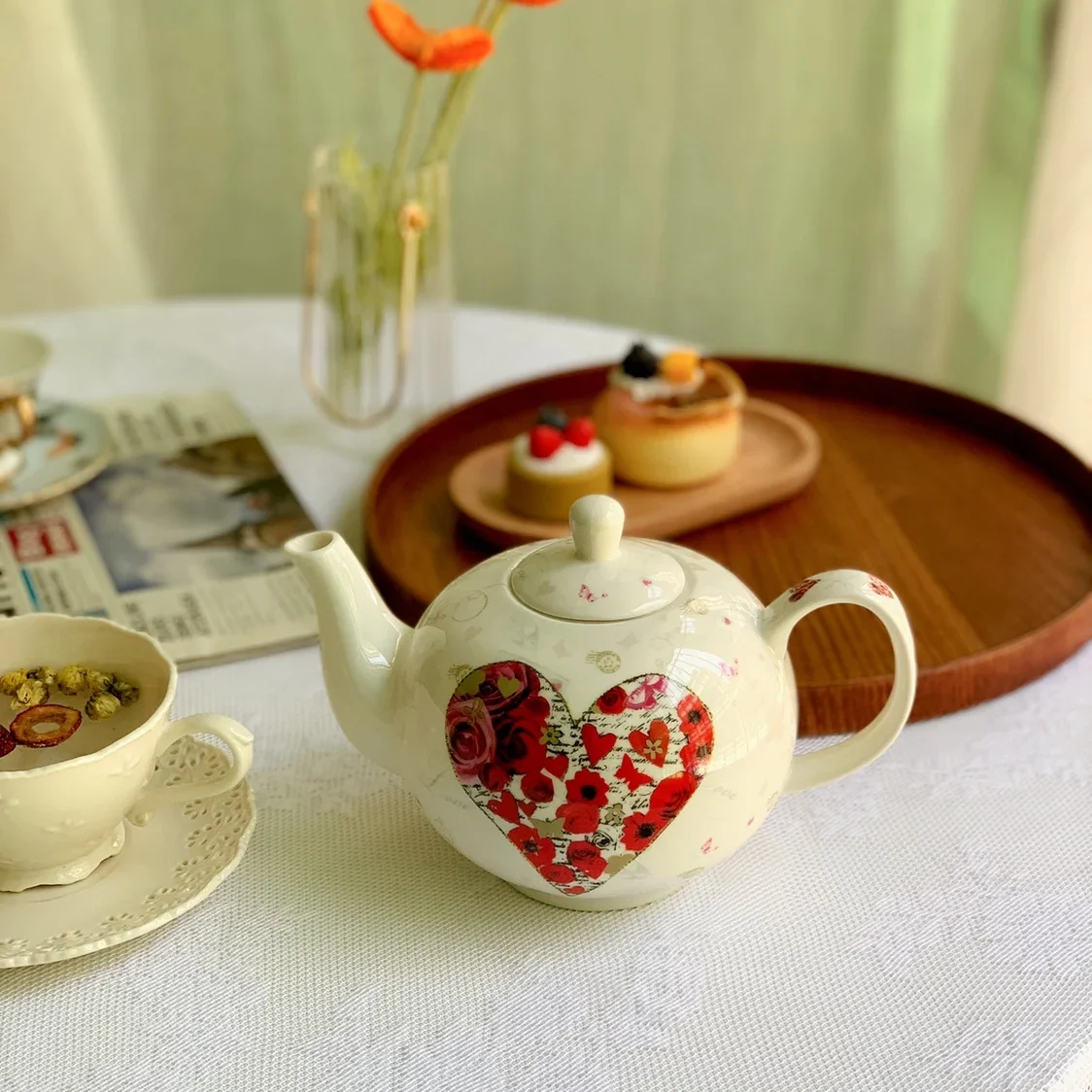 A Round Pot Original Package Special Offer Love Flower Ceramic Pot Cold Boiling Water  Flower Tea