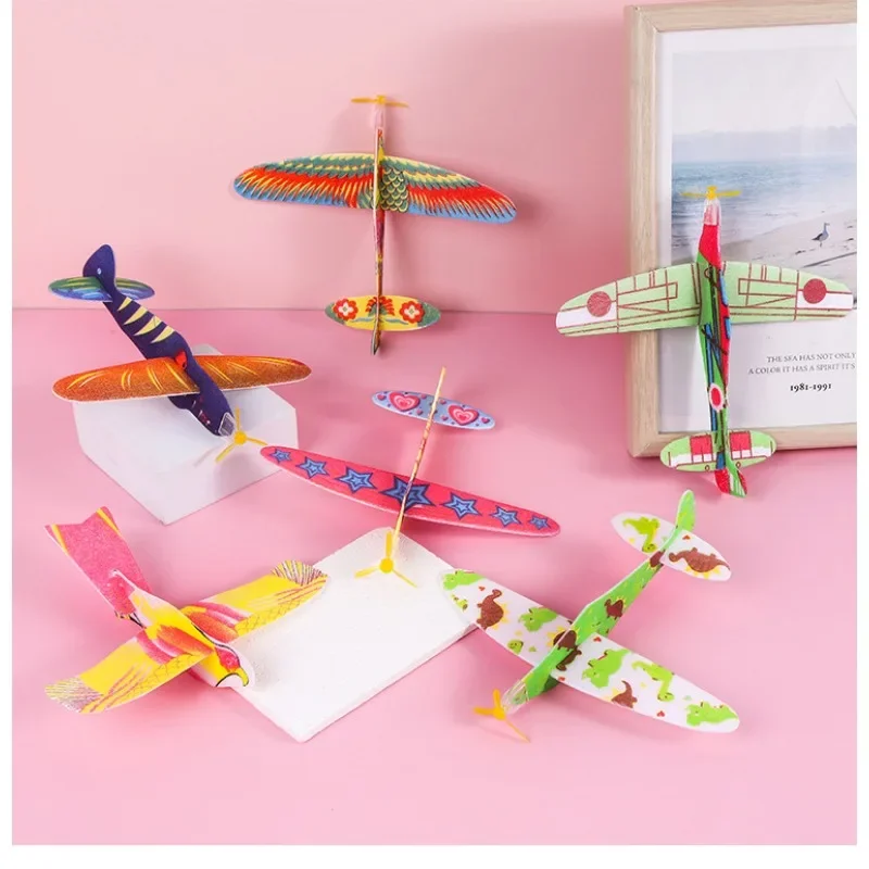 1 Uds. Avión volador de lanzamiento manual 3D DIY, aviones planeadores, avión de espuma, regalo para niños, juguetes de avión voladores hechos a mano