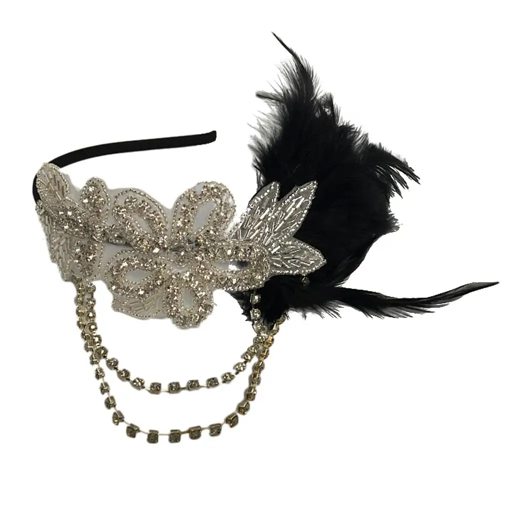 Rhinestone Feather Headband 1920s Flapper Style Elegant Hair Accessory for Women’s Special Occasions