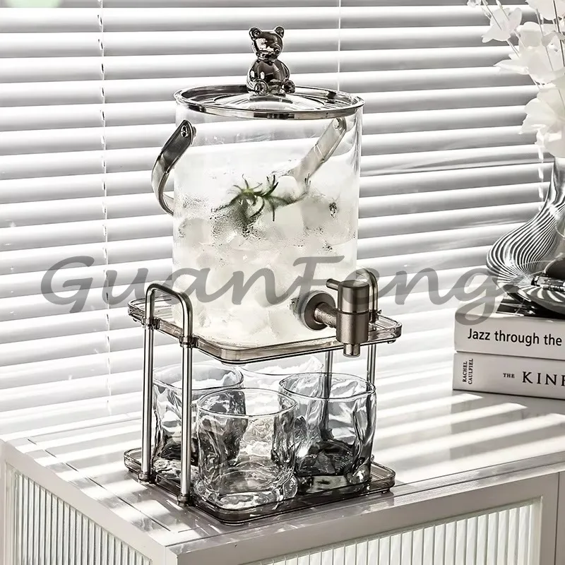Glass Cold Kettle Faucet Large Capacity Grey Bucket Pot Cup Set Delicate Amber Beverage Dispenser
