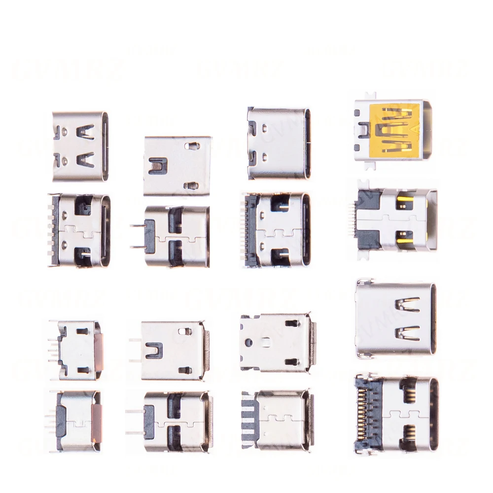 10PCS 16P  Male Female Micro Mini USB Type-C Connector Jack Mix Kit 2P 5P 6P Charging Port Socket SMT DIP For Phone PCB Repair