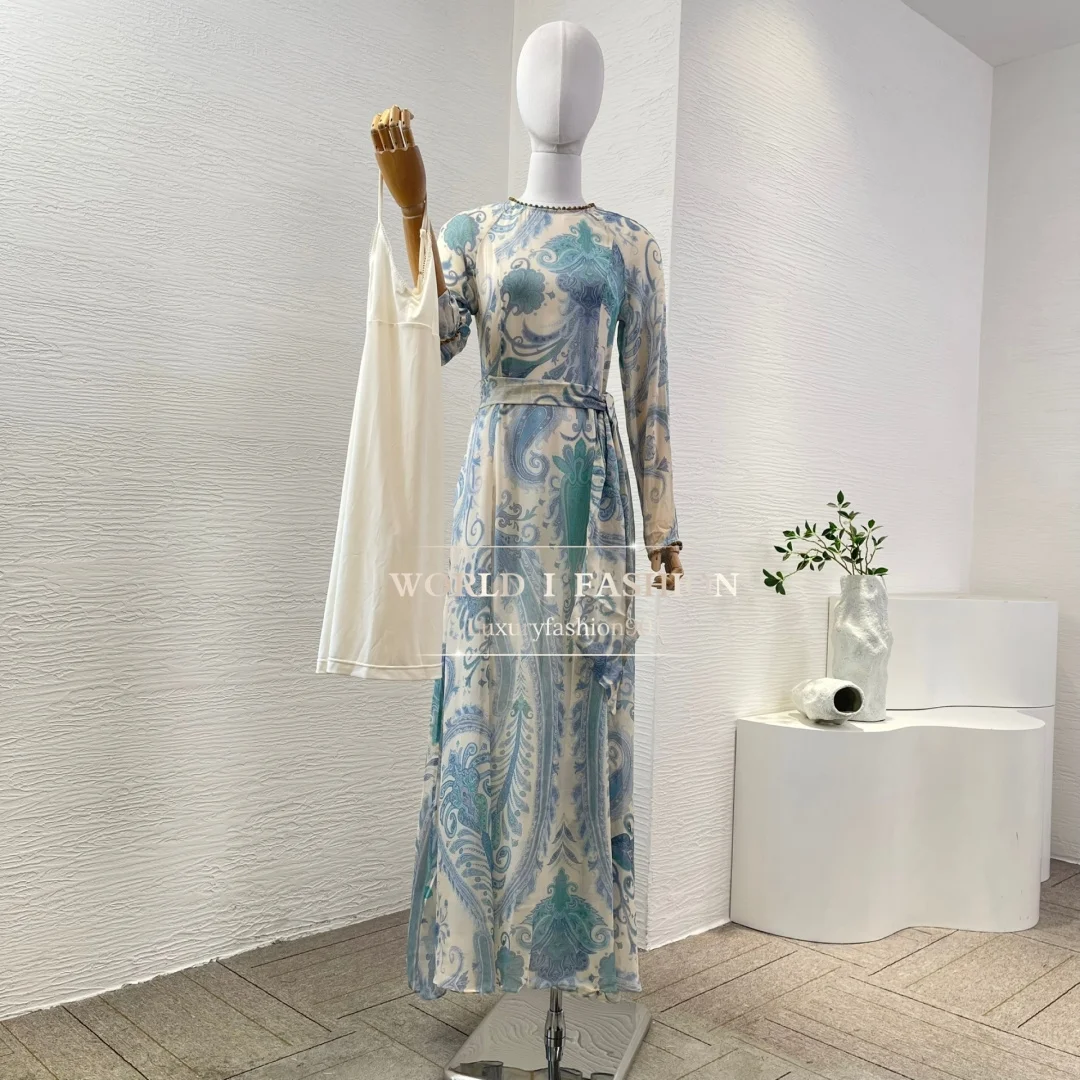 

2025 New Fashion Pink Floral Print Embroidery Hollow Out Midi Dresses on Sale