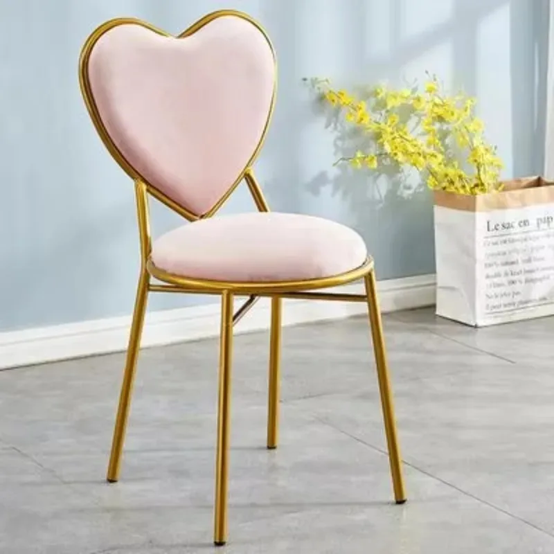 Wholesale High Quality Lovely Velvet Fabric Vanity Stool Dresser Chair for Girls Woman Backrest Heart-shaped Dressing Chair