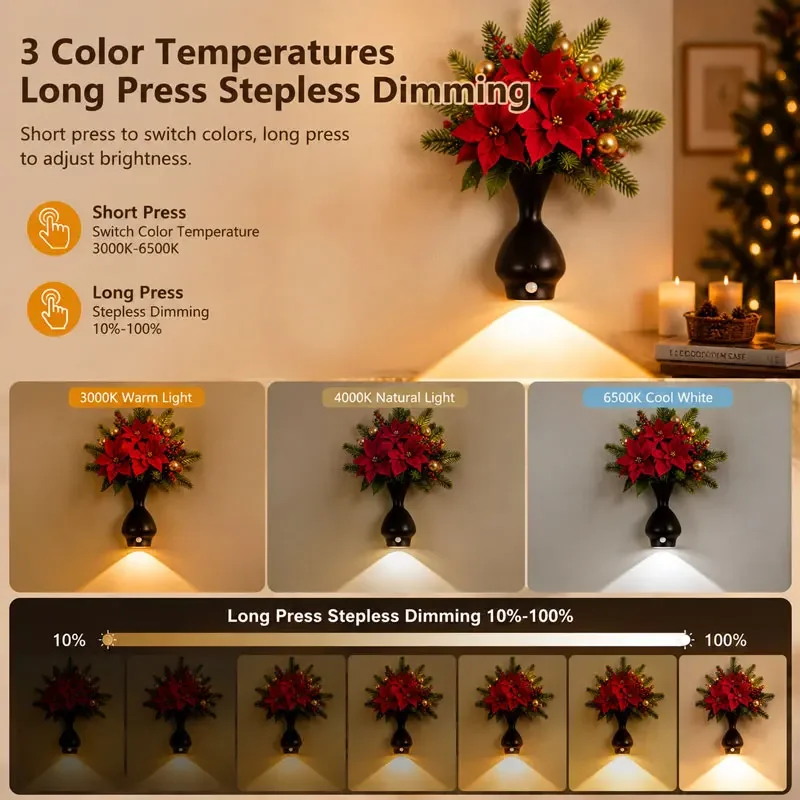 LED Human Sensing Vase Wall Light Charging Magnetic Wall Light Bedroom Bedhead Creative Decorative Wall Light