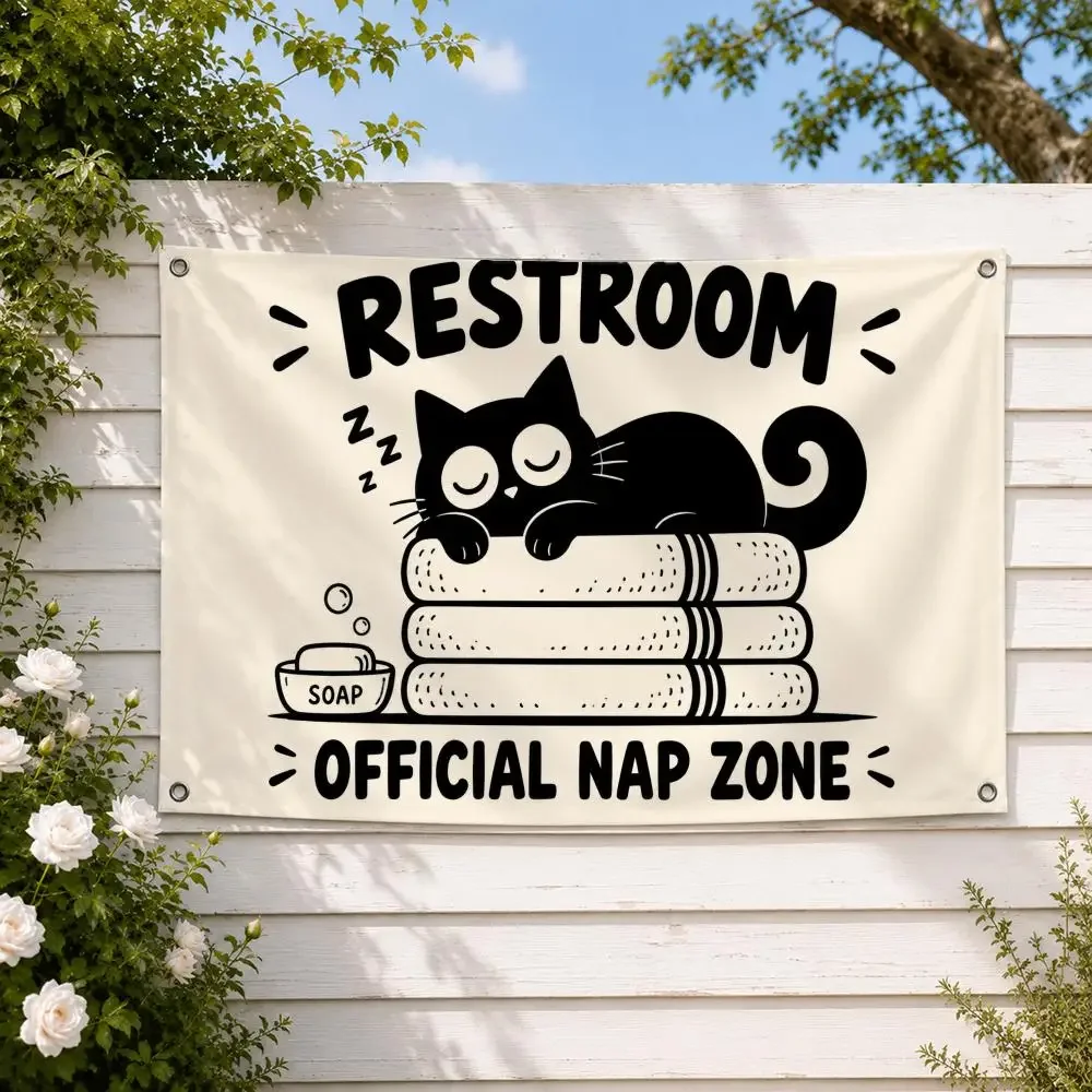 Pattern Funny Cat Bathroom Session Flags Yard Garden Decor Banner Indoor Outdoor Wall HangingFlag Home Patio Wall Art Decoration