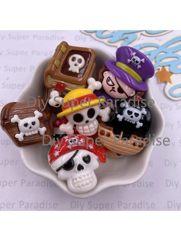 10 pièces résine coloré 3D dessin animé crâne Pirate bateau capitaine boîte livre Figurine dos plat pierre décor bricolage Halloween Scrapbook artisanat