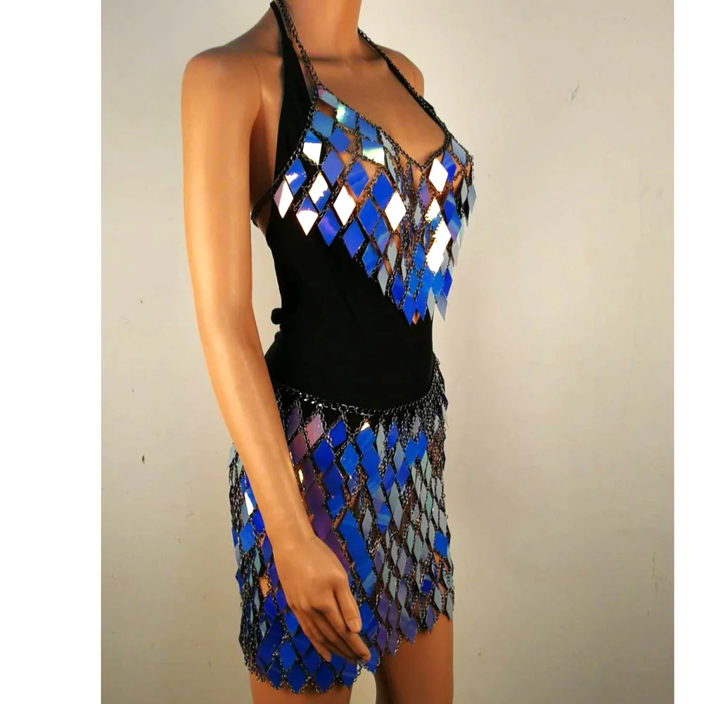 Sexy Acrylic Plastic Sequin Chest Bra Chain Dress Nightclub Party Show Festival Outfit Dance Costume Stage Wear Body Jewelry New