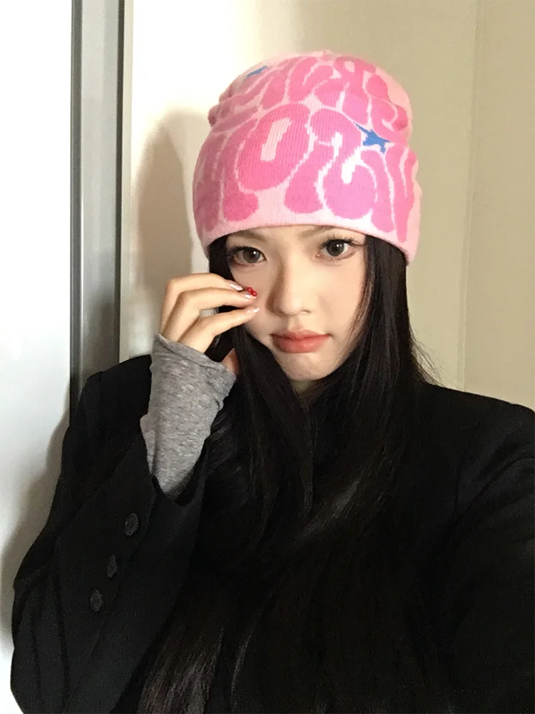 Warm Knitted Ear Protection Hat Street Style Women's Fall New Small Face Effect Hats Men's Knitwear Sweet Cute Style No Brim