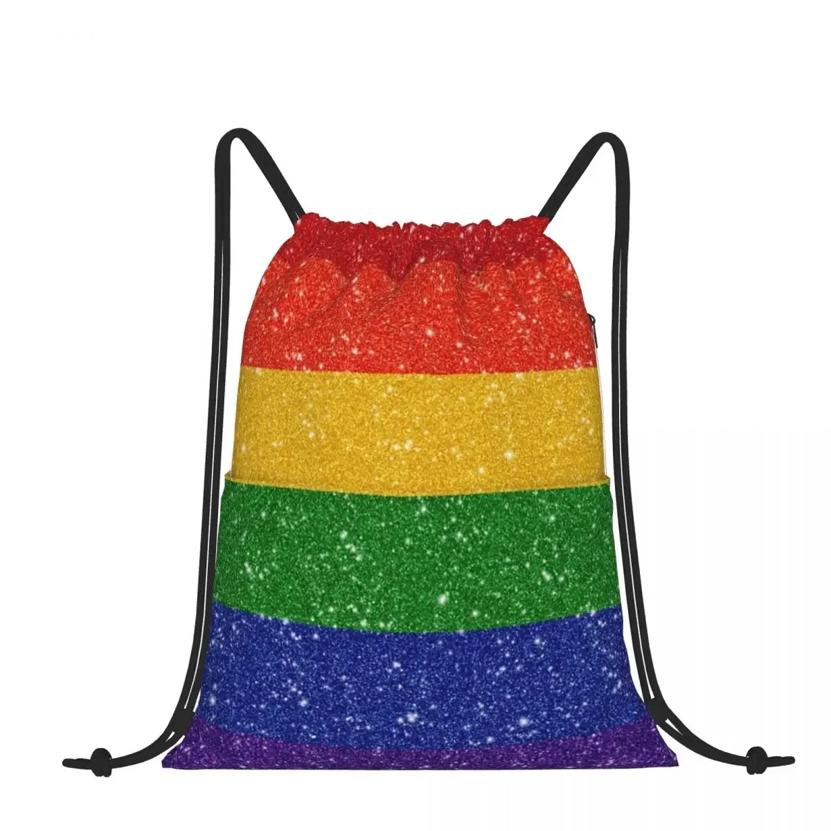 Drawstring Backpack Faux Glitter LGBTQ Pride Rainbow Flag Shoulder Bag Zipper Pocket Sports & Travel Hikes Portables Bag