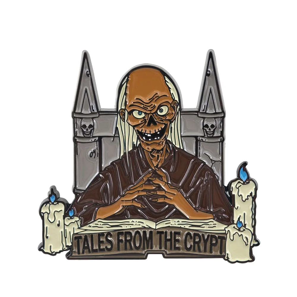 Vintage Tales From The Crypt Enamel Pin Horror Movie Crypt Keeper Metal Badge Scary Skeleton Zombie Lapel Pins Jewelry Brooch