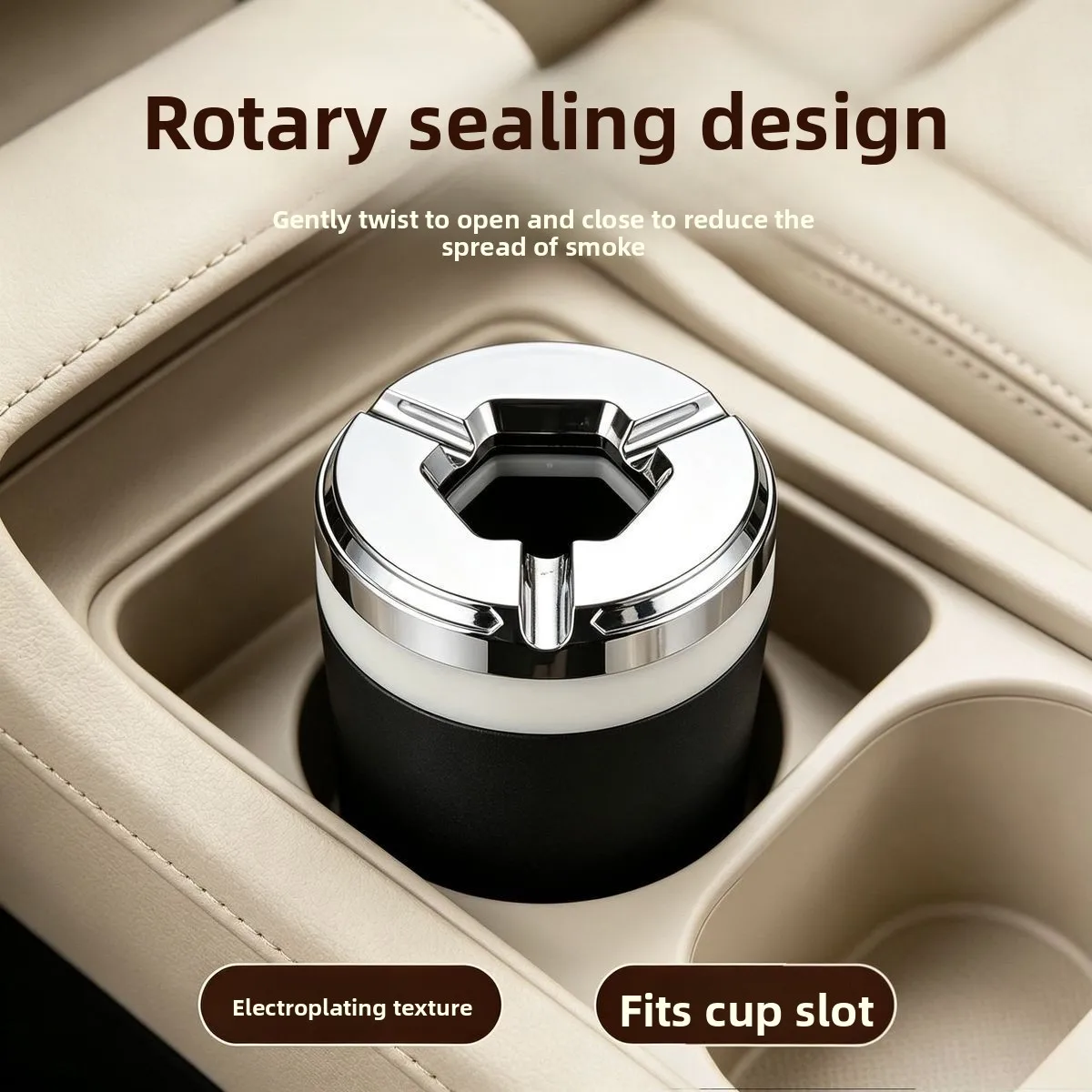 New High-Grade Black Light Luxury Alloy Car Ashtray Rotary Closed Anti-Fly Ash Car Interior Practical