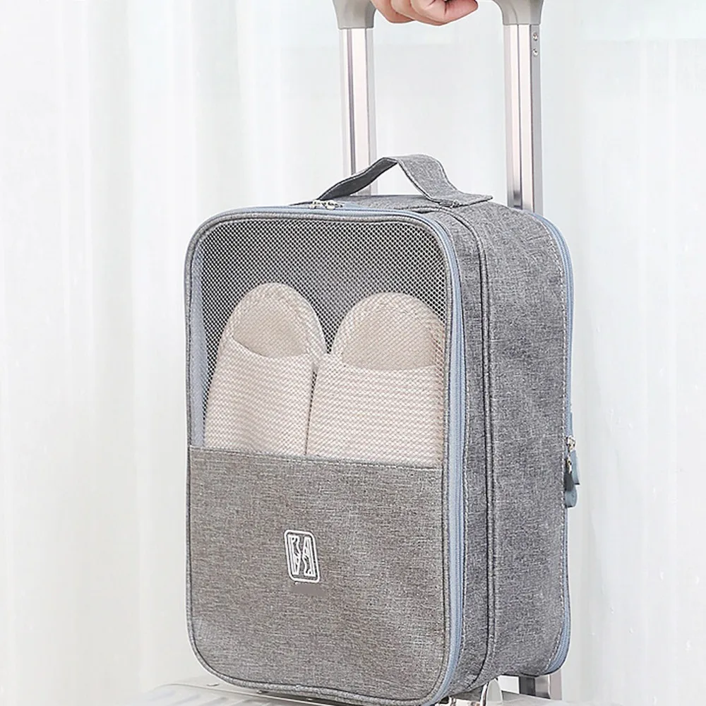 Polyester Folding Shoe Bag Hangable Carry Handle Travel Shoe Organizer Zippered Closure Shoe Storage Bag Outdoor Activities