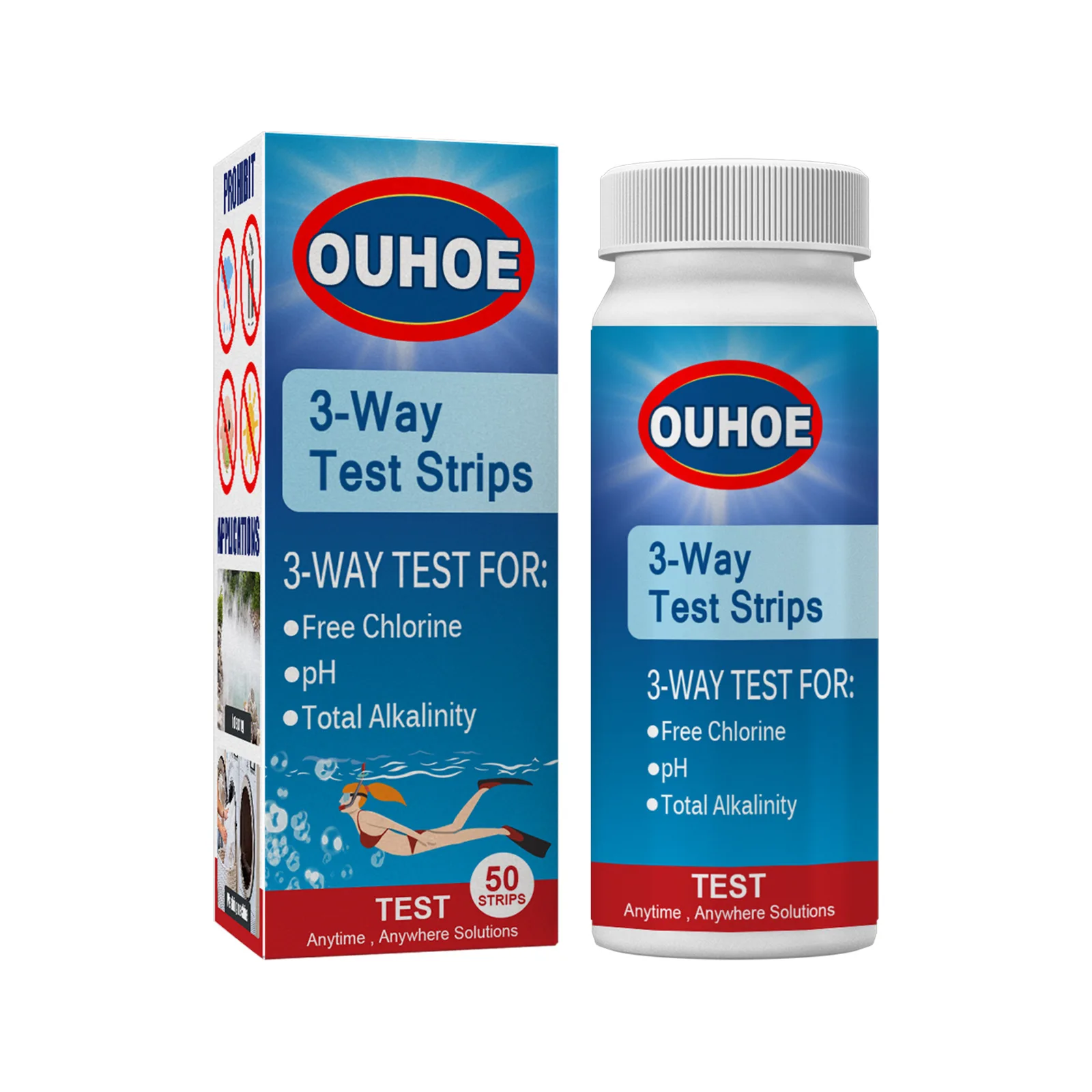 3 in 1 Pool Test Strips, Test pH, Total Alkalinity & Hardness, Water Quality Testing Strips for Swimming Pools