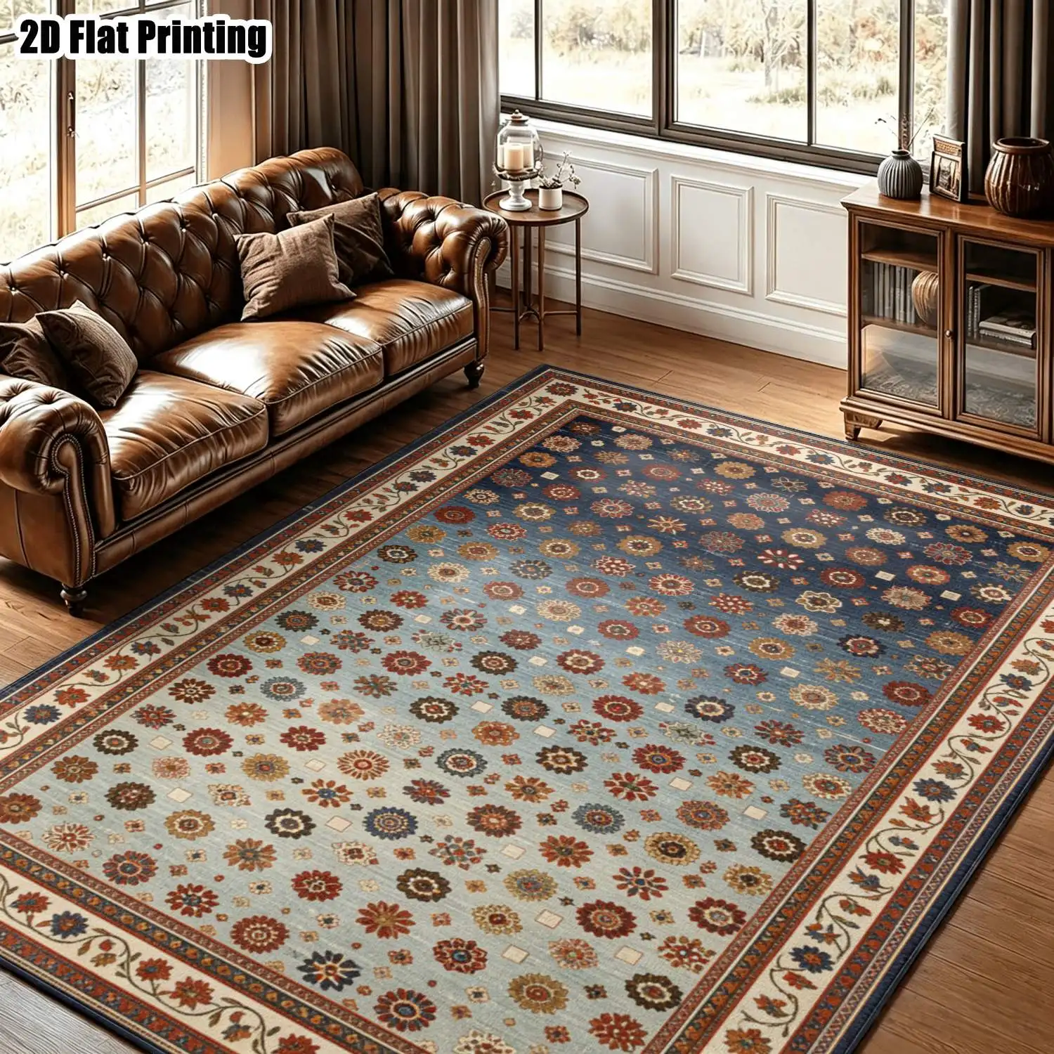 1Pc 2D Printed Carpet: Black Base, Brown & Gold Scrolling Floral Pattern, European Retro Style, Home Decor, Multiple Sizes, Machine Washable, Multi-Scene Use