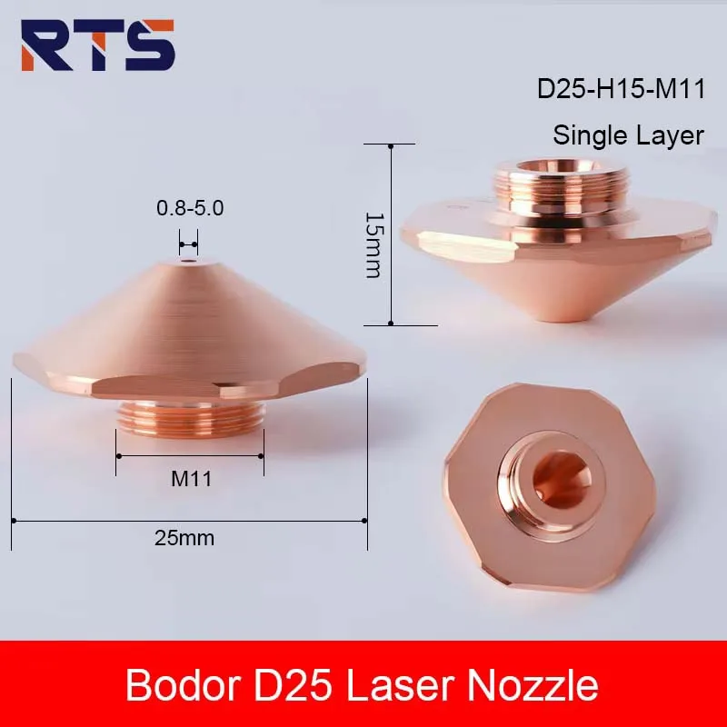 RTS Bodor Laser Cutting Nozzle Dia.25mm H15 M11 Single Double Layers Caliber 1.0-5.0mm Laser Hexagonal Copper Nozzles