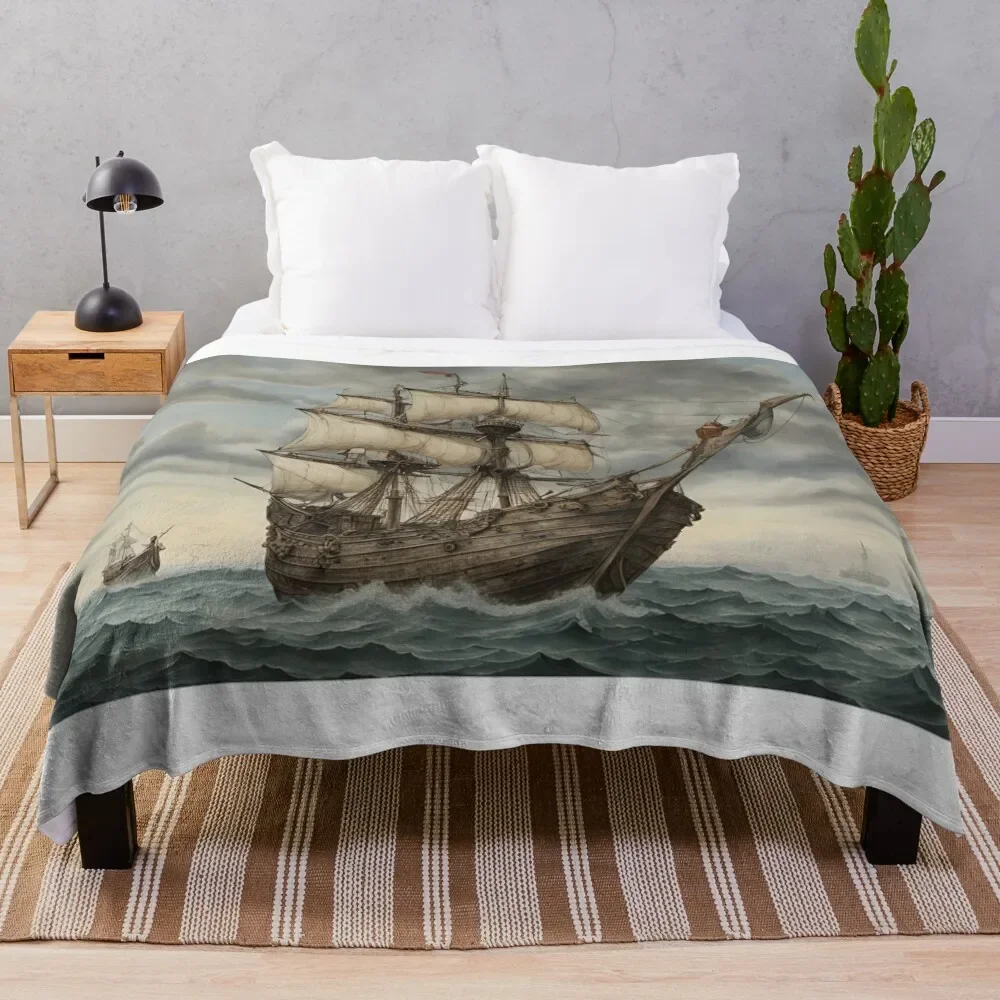 

Medieval ship at sea without crew Throw Blanket Plaid Blankets For Sofas Softest Blankets