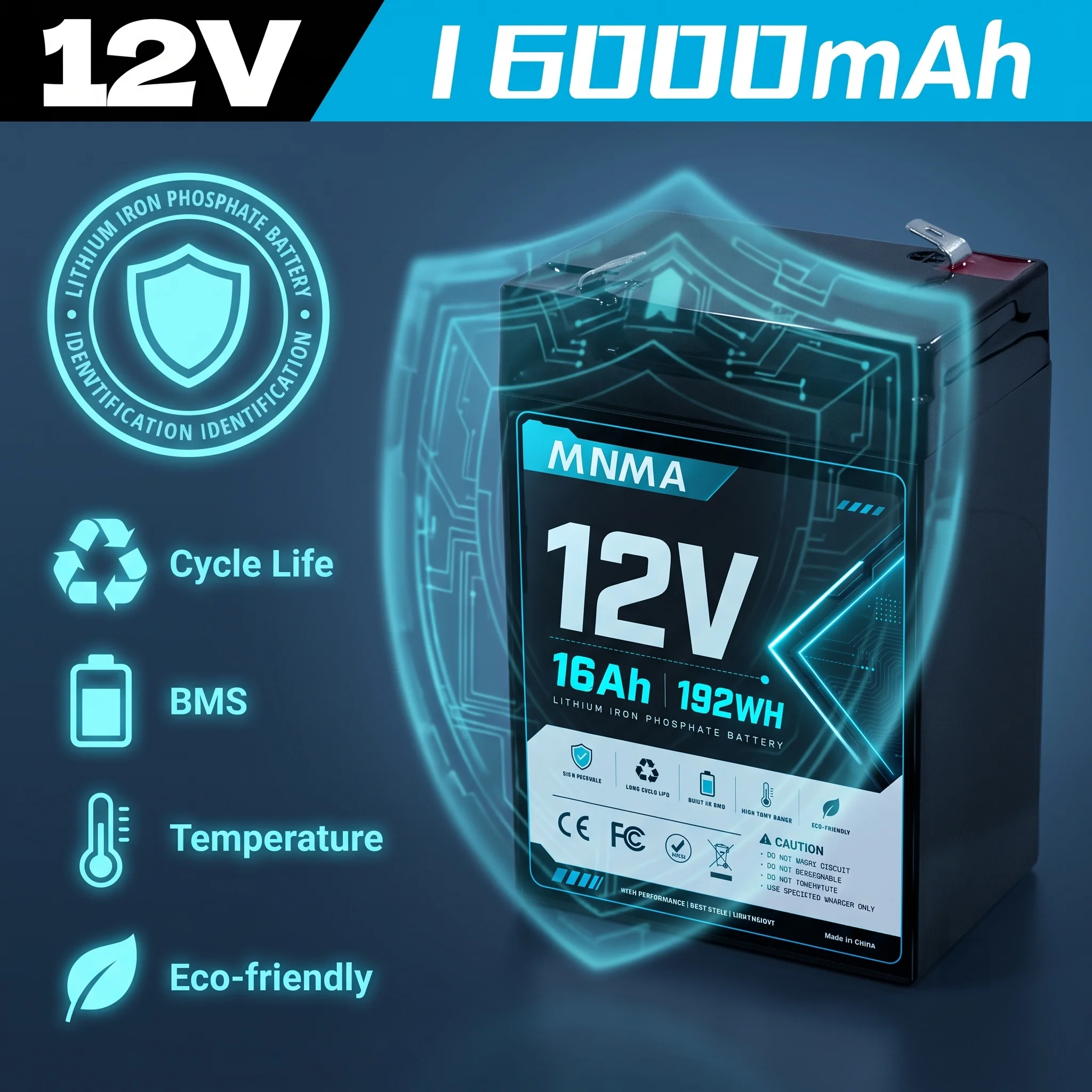 LiFePO4 rechargeable battery 12.6V 150000mAh for RV, emergency power supply, mobile phone charging built-in BMS for long life