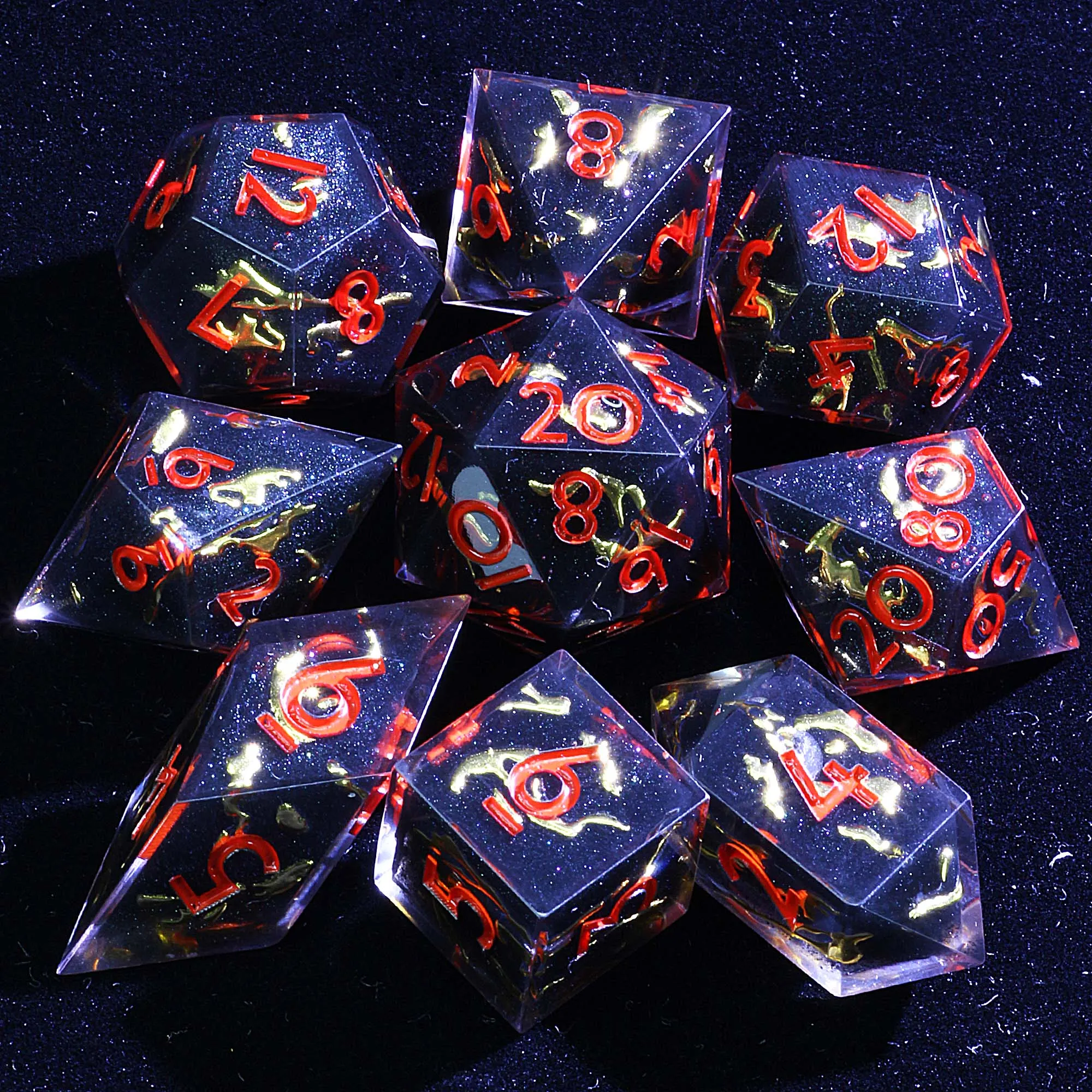 

Наборы D&D из многогранной смолы из 9-гранной смолы, обсидиан, глиф Мираж