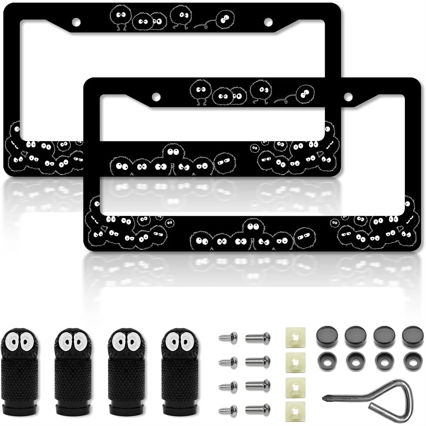 

Soot Sprites License Plate Frame, Cute Anime Car Accessory for Women Men, Aluminum Plate Holder Fits Standard US Vehicles