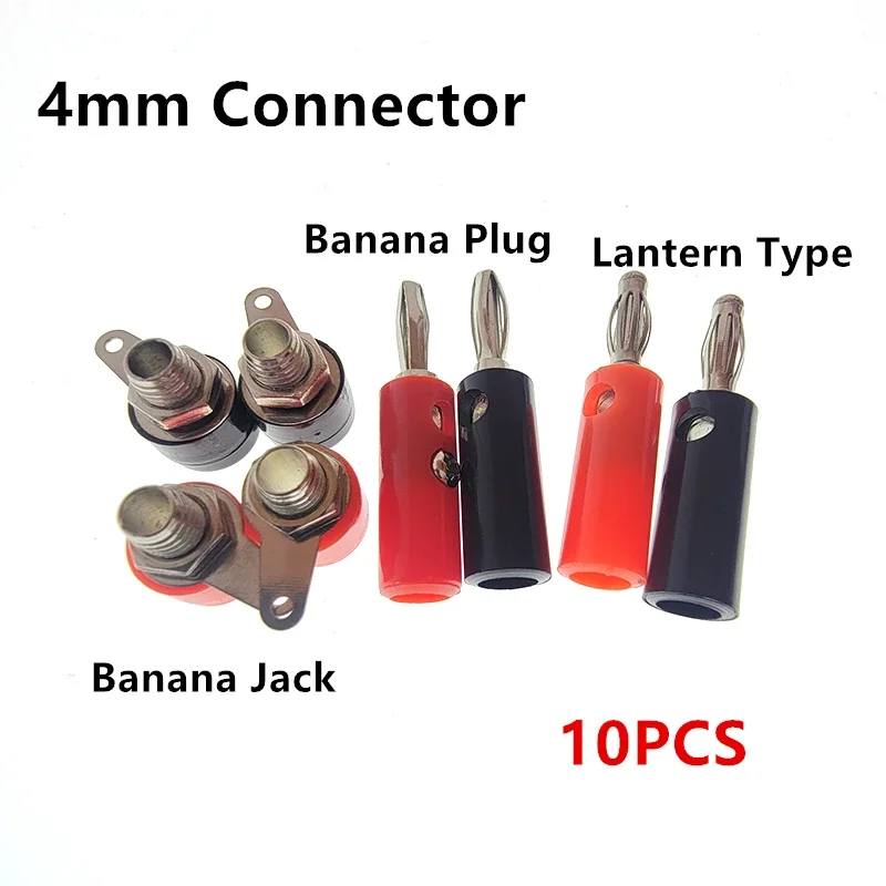 

10PCS Silver 4mm Banana Plug Lantern Type Male and Female 4mm Banana Jack Panel Mount Terminal Connector Adapter Red Black