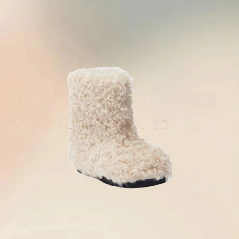 

Beige Lamb Wool Round Toe Platform Snow Boots Slip On Women Shoes High Top Fashion Party Banquet Dating 2024 Zapatos Para Mujere