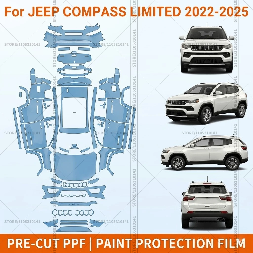 

Pre-Cut Paint Protection Film PPF Transparent Bumper Protector Automotive Clear Bra Car Film For Jeep Compass Limited 2022-2025