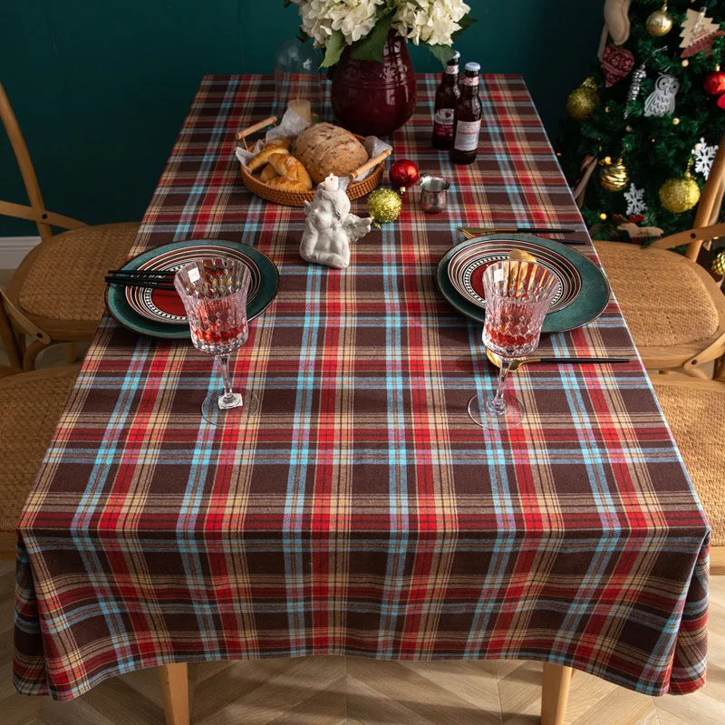 Christmas Plaid Tablecloth Xmas Party Red Green Rectangle Table Cloth Vintage Dining Table Cover For Home Living Room Decoration