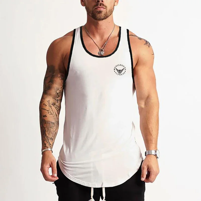 Gym Bodybuilding Sports T-shirt Workout Muscle Vest Fitness Cotton Breathable Sleeveless T-shirt Men Training Tank Tops