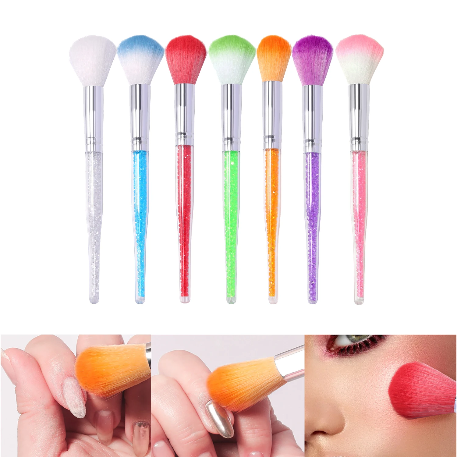 

7PCS Professional Manicure Gel Dust Dust Brush Crystal Long Handled Blush Makeup Brush Manicure Accessories Equipment Tools