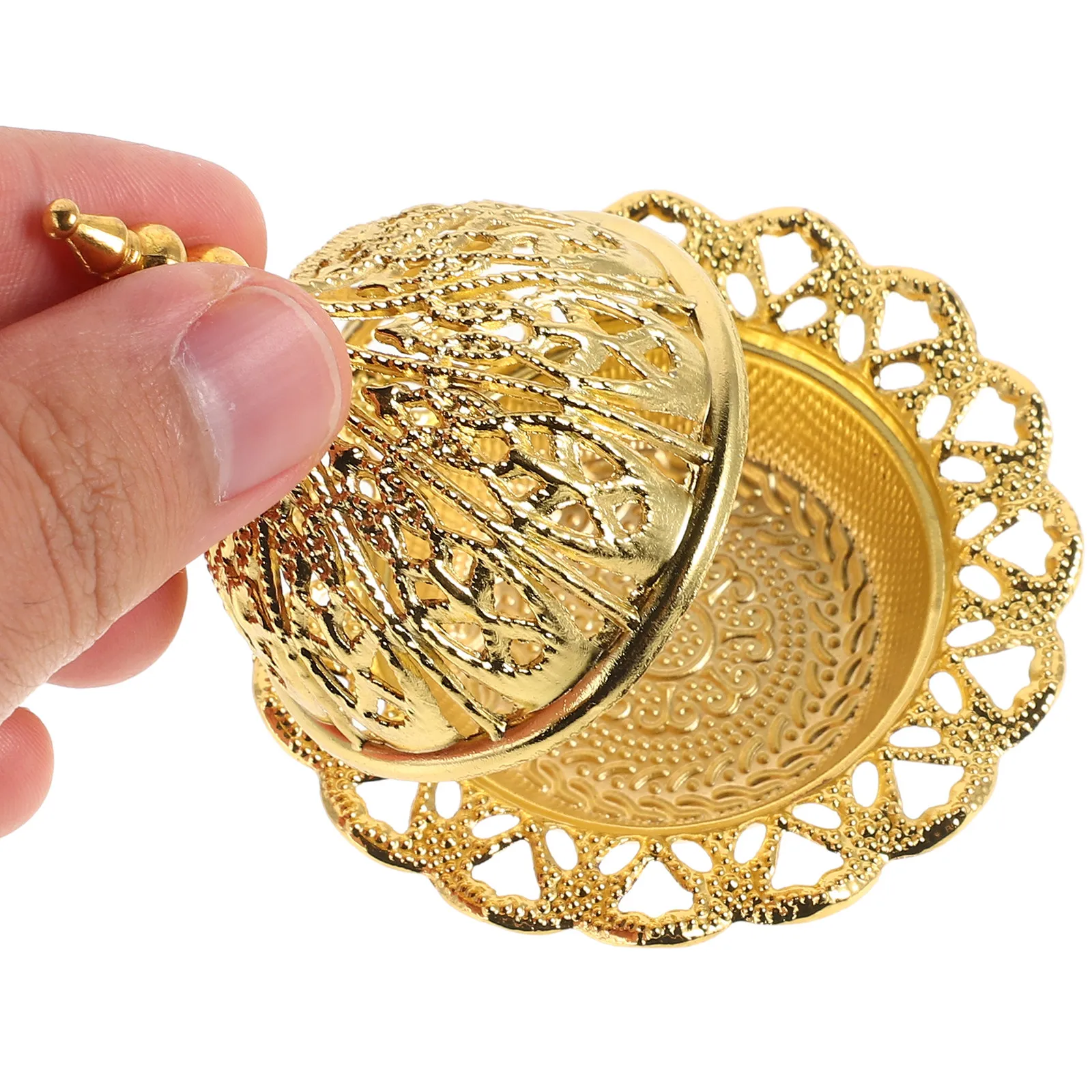 Metal Incense Burner 2 Piece Set Gold Hollow Lotus Flower Holder for Cones Meditation Aromatherapy Room Decor