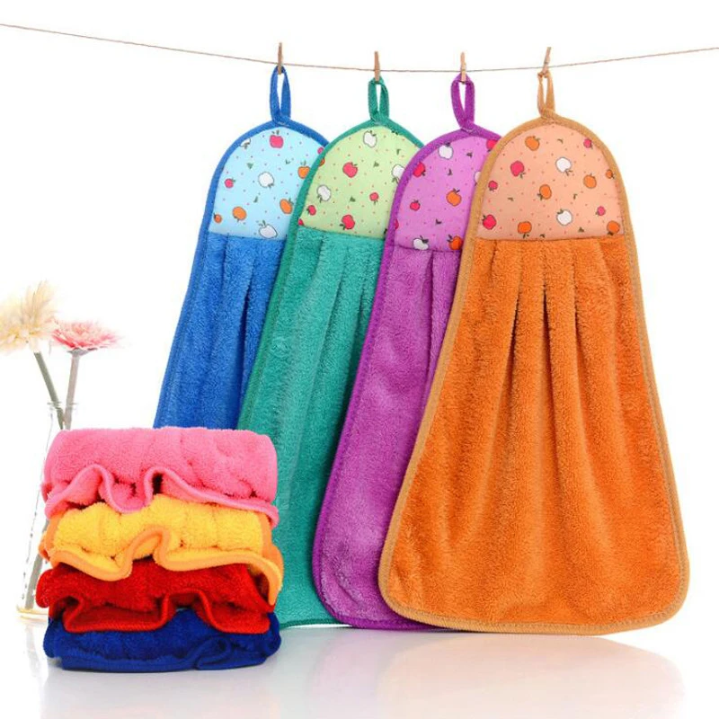 Coral Velvet Bathroom Supplies Soft Hanging Hand Towel Thickened Absorbent Cloth Dishcloths Hanging cloth Kitchen Cleaning Towel