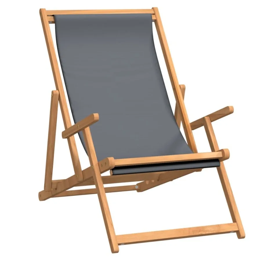 Silla de playa plegable madera maciza teca gris