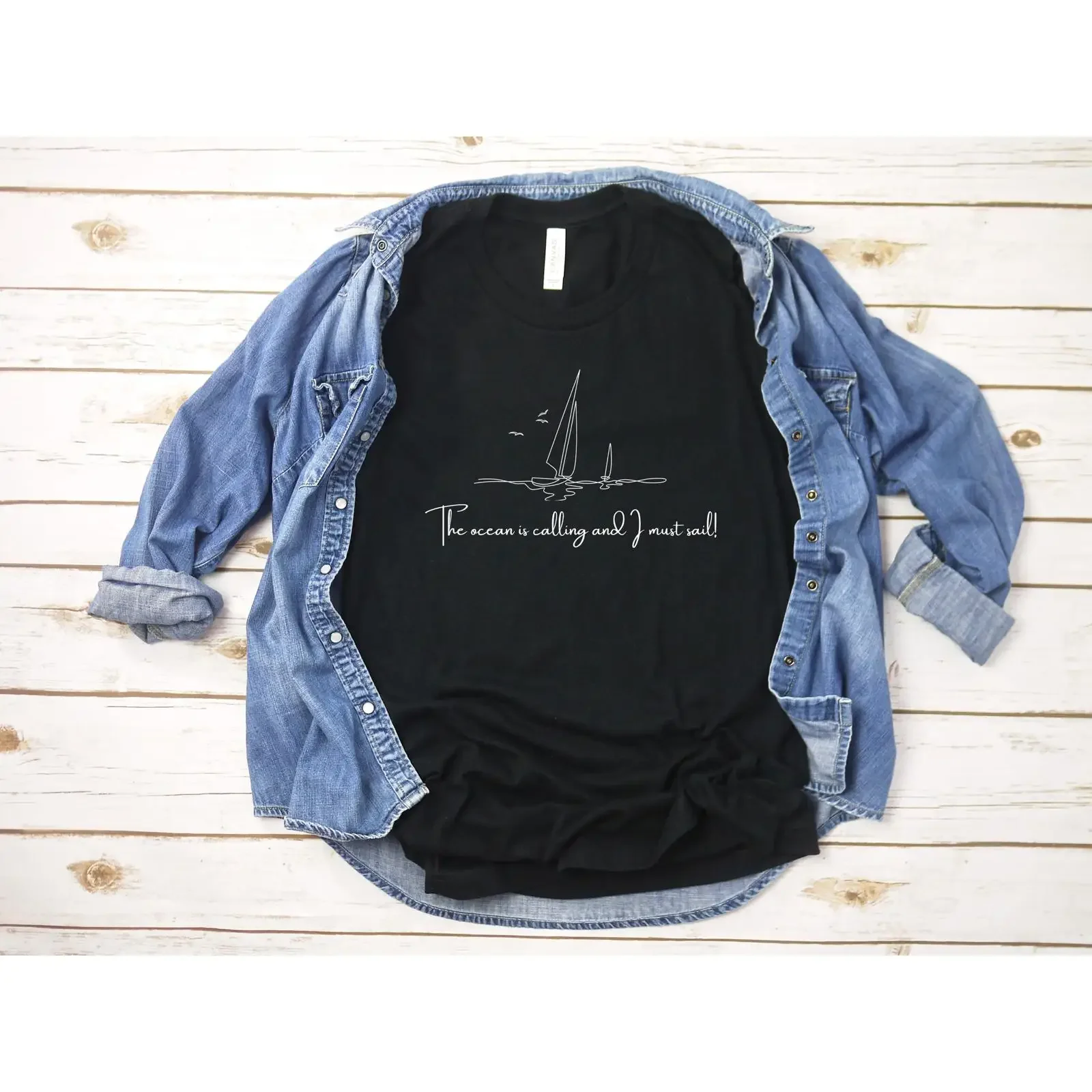 Ocean Calling Sailboat T Shirt Boating Apparel vintage Washed Stylish fashion Unisex Top For Everyday Wear Soft Slightly