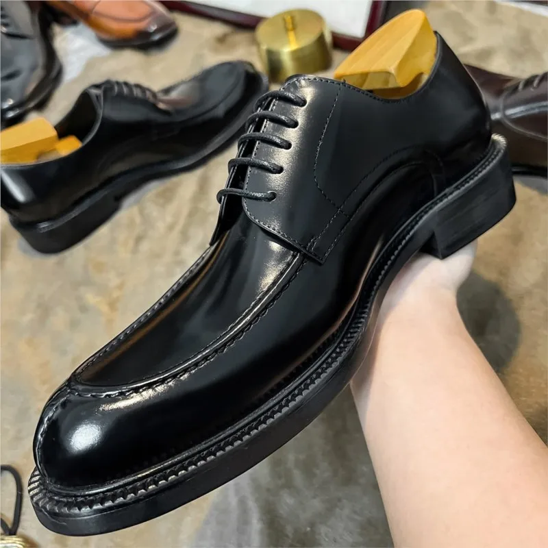 

Black Mens Formal Shoes Genuine Cow Leather Luxury oxford Shoes For Men Italian Style Dress Shoes Wedding Office Laces Up Shoes