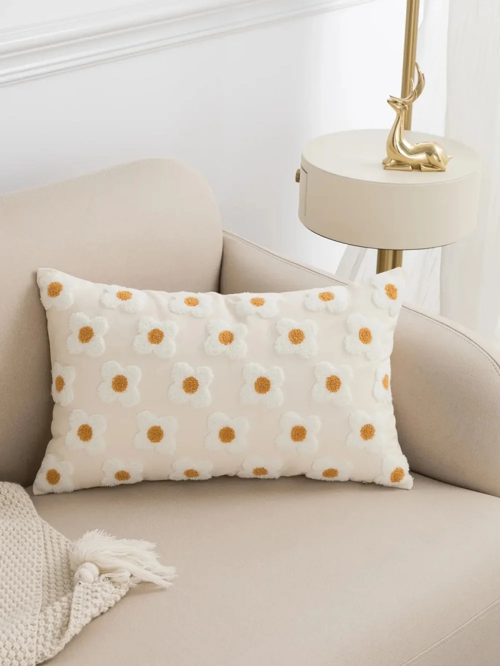Frische ländliche weiße Blume Kissenbezug pastoralen Stil Wohnzimmer Sofa Kissen Taille Abdeckung einfache Home dekorative Kissenbezug – Detail 3