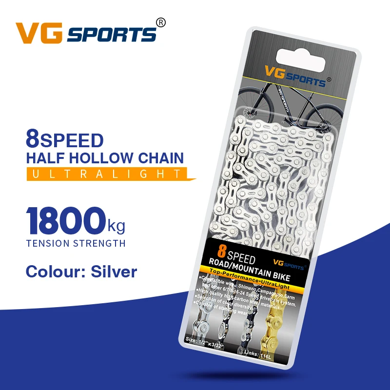 

VG Sports 8 9 10 11 12 Speed Bicycle Chain Silver Half/Full Hollow Ultralight 116L 10s 11s 12s Mountain Road Bike Chains Parts