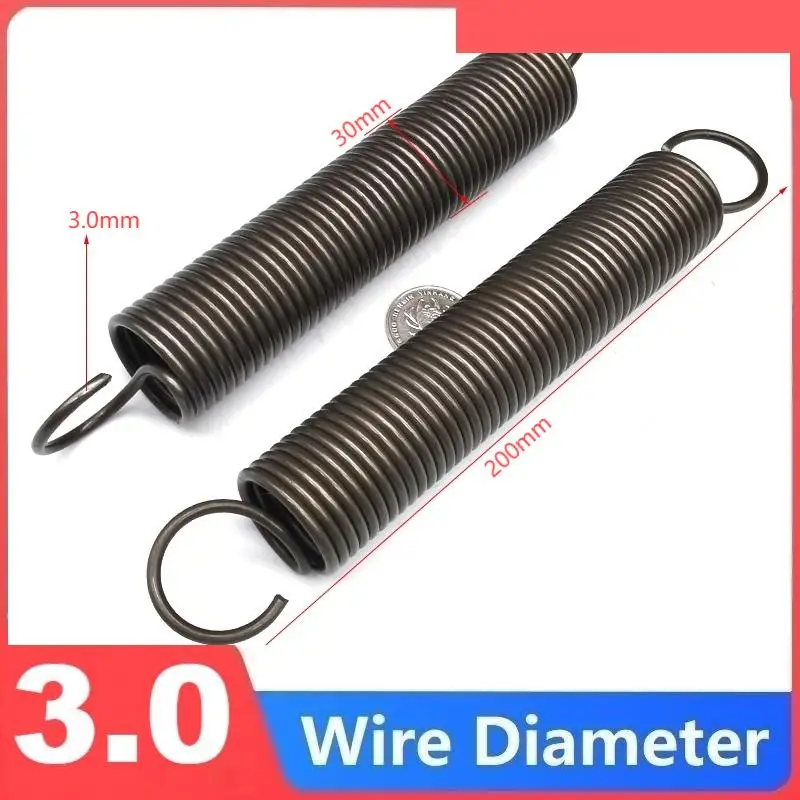 

Spring steel single hook spring, Tension spring,Wire Dia3.0mm,Outer Dia30mm,Length 200mm.