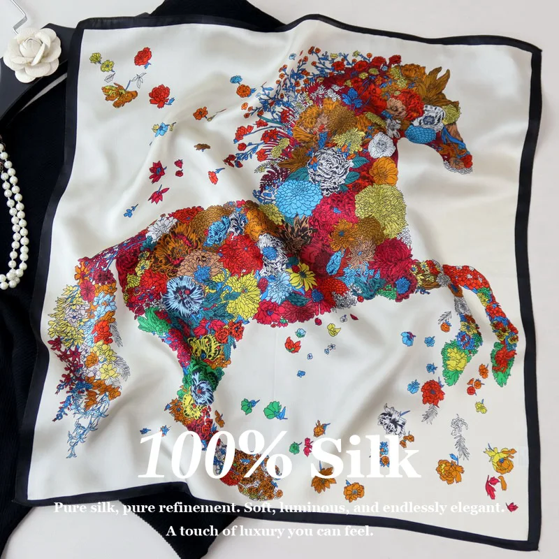 100% Echte Seide Quadratischer Schal Damen Bandana Kopftuch Schals Hijab Tücher Quadratischer Halstuch Foulard Wickeltücher Cachecol Femme Schals Bufanda