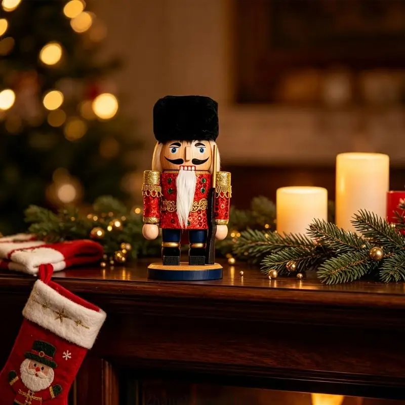 Festliche Nussknacker-Figur mit Pailletten, weihnachtliche Tischdekoration für den Eingangsbereich aus Holz 3XUF – Detail 3