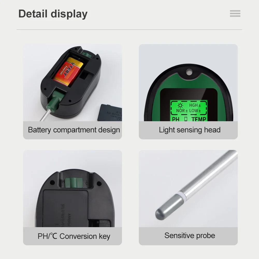 Miernik PH gleby 4/5 w 1 higrometr światła słonecznego LCD cyfrowy roślina ogrodowa kwiaty temperatura monitora czujnik wilgotności środowiska