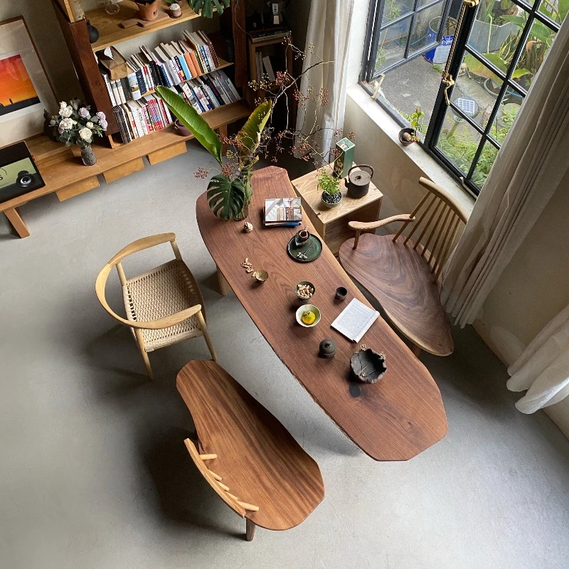 

Irregular log narrow long tea table 196cm North American black walnut special-shaped original cut tree wood modern wabi sabi