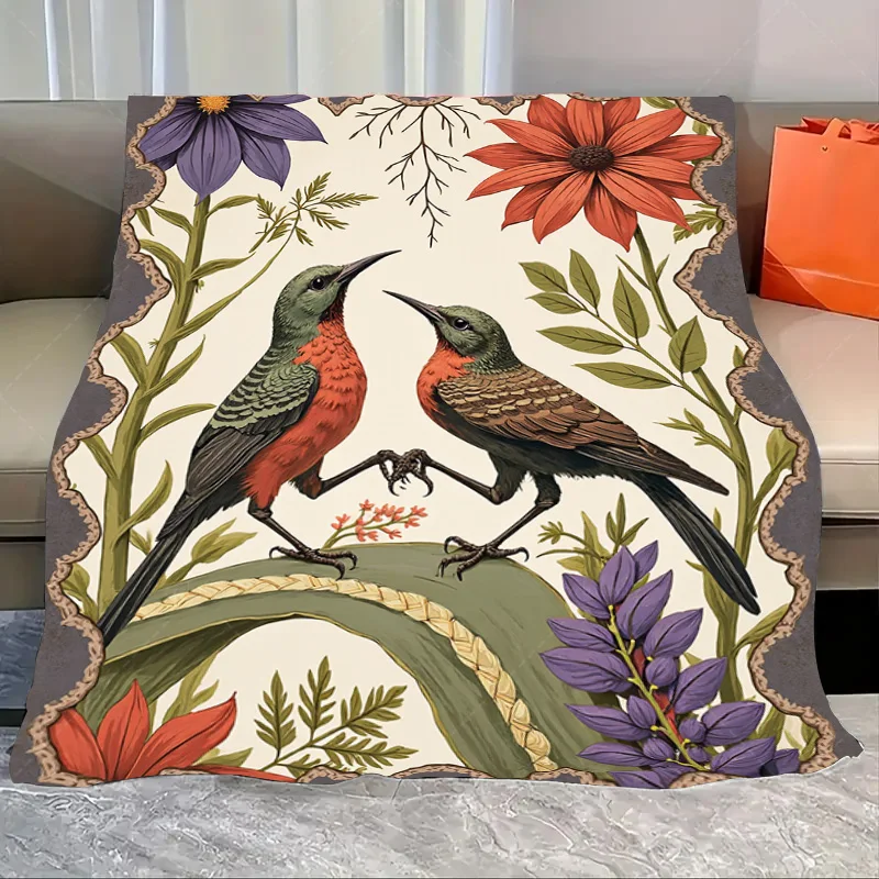 

1 шт. фланелевое одеяло винтажное одеяло с цветочным принтом птиц-уютный стиль бохо для декора гостиной